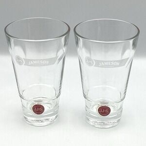 Vintage Jameson Irish Whiskey Glasses Set of 2 JJ&S 5.25" Heavy Base Logo